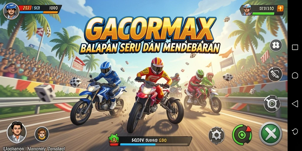 Tampilan gameplay seru GACORMAX dengan berbagai mobil balap.