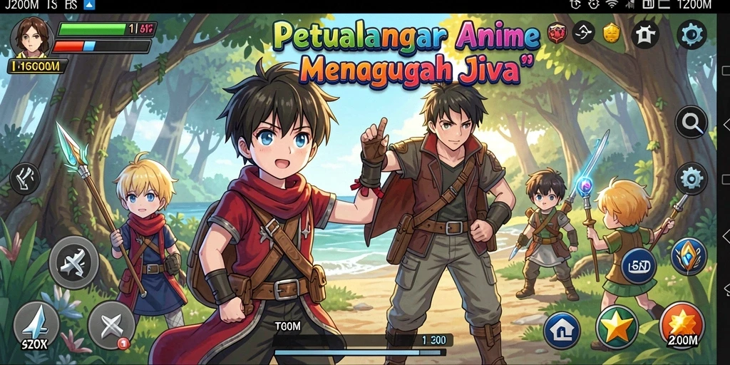 Tampilan gameplay J200M yang menarik dan penuh warna.