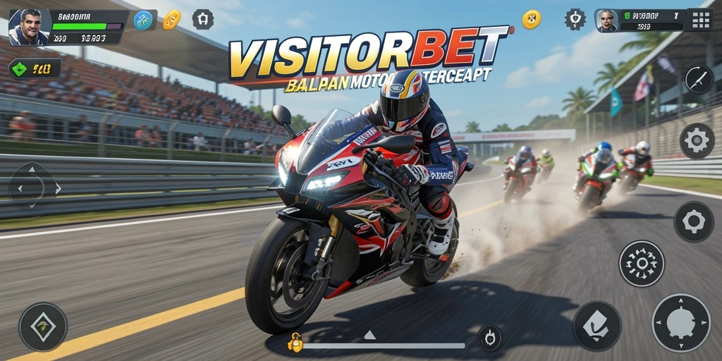 Tampilan gameplay VISITORBET yang mendebarkan dalam balapan motor.